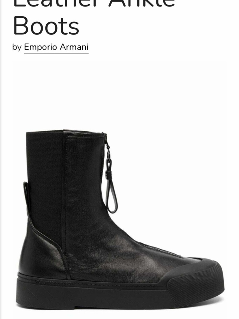 Emporio Armani Black Front-Zip Leather Ankle Booties - Picture 7 of 7